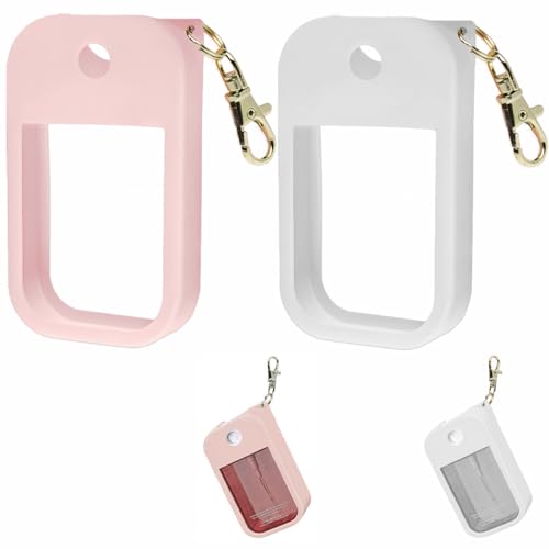 Silicone Case for Touchland Power Mist & Glow Mist 1 fl oz Hand Sanitizer spray,2 pack with Keychain, Also compatible with some 1.69FL sanitizing & perfume bottles(pink+white)