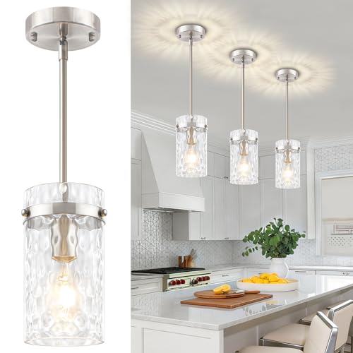 3 Pack Brushed Nickel Pendant Lights Kitchen Island, Modern Hammered