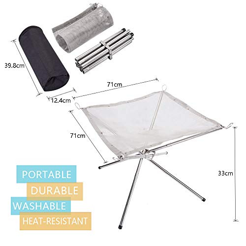 SUCHDECO Draagbare outdoor campingvuurschaal, 71 cm, roestvrijstalen mesh-haard, ultra opvouwbare vuurschaal voor terras… - Afbeelding 5