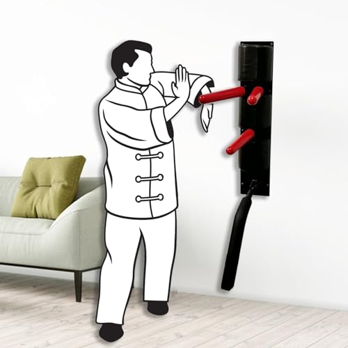 Blazea Wing Chun Dummy Home Wooden Man Pile Wall Mount, Traditional Martial Arts Training Device, Tai Chi Wing Chun Dummy Trainer Wood Arms and Spring Leg