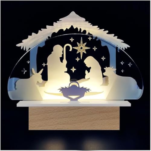Adzif.biz Le sticker de decoration - Crèche de Noël Lumineuse, scène 3D de la nativité en LED.