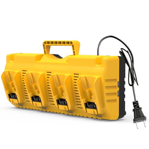 OHYES BAT 4-Port DCB104 Charger Station Replacement for Dewalt 12V/20V Max Lithium Battery Charger Compatible with Dwalt 12V&20V MAX Lithium Batteries DCB206 DCB204 DCB230 DCB240 DCB120 DCB126(Yellow)