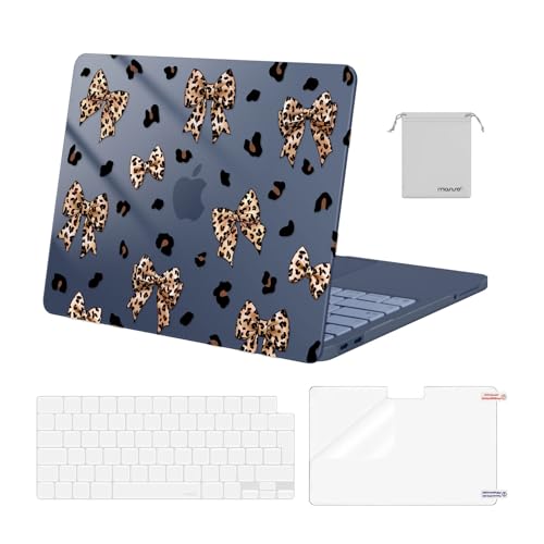 MOSISO Etui kompatybilne z MacBook Neo 13 cali 2026 A3404 z chipem A18 Pro – twarda obudowa w panterkę, kryształowe etui i osłona klawiatury oraz folia ochronna na wyświetlacz i torba, indygo