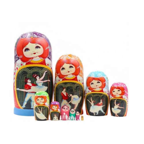 Winterworm Set of 10 Girl with Flower Russian Nesting Dolls Multicolor Matryoshka Doll Handmade Wooden Nesting Dolls Kids Stacking Doll Toy for Home Decoration Christmas Birthday Party Gift