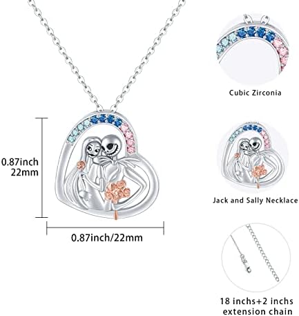 Jack and Sally Necklace 925 Sterling Silver Nightmare Necklace Jack and Sally Pendant Skull Necklace Jewellery for Women Wife Daughter
