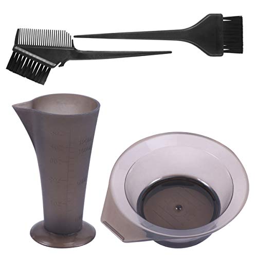 Solustre Hair Dye Brush and Bowl Set Measuring Cup Professional Hair Coloring Tool Kit Color Mixing Bowl Dyeing Tinting Brush Applicator or Home Barber Salon 4pcs