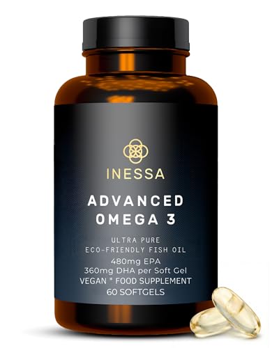 Omega 3 Fish Oil 1200mg (480mg EPA/360mg DHA per Capsule) High Strength Ultra Pure Eco Friendly 60 Capsules 2 Months Supply. GMP & Friends of The Sea Certification
