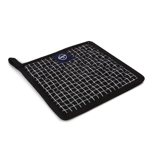 Image of Encasa XO Oven Microwave Pot Holders Trivets 21 cm (2 pc) for Kitchen Cooking & Baking - Heat Resistant, Thick & Safe, Protection of Hands from Hot Utensils, Grill, BBQ - Butcher Checks Black