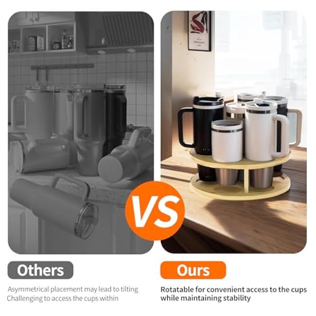 Bamboo Stanley Cup Holder with Water Bottle Organizer for Stanley Tumbler - Cup Holder Stand for Water Bottle and Stanley Cup Accessories, Compatible with 14 to 40oz Cups as Stanley