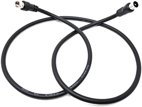 MainCore 1m Black F Type Connector Male to RF Male Plug 75Ohms Coaxial Cable Lead/TV Aerial Antenna cord (1m)
