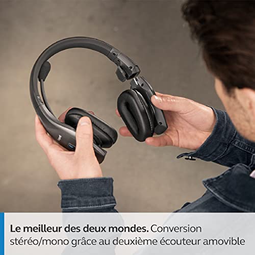 Jabra BlueParrott S650-XT Casque Sans Fil 2 en 1 Convertible Stéréo-Mono pour des Appels Clairs - Avec 4 Microphones pour Annuler 96 % du Bruit de Fond - Contrôle Vocal et Suppression Active du Bruit