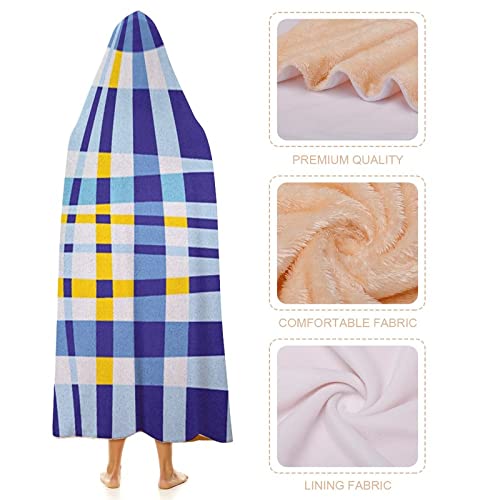Throw Blankets, Yellow And Blue Wearable Hooded Blanket For Adults, Retro Scottish Checkered Tartan With Color Stripes, Soft Warm Cozy, 60 X 80Inches, For Kids Adults Travel Throw Blankets #TOP5