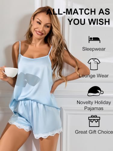 Image of COLORFULLEAF Satin Pajama Set for Women Sexy 2 Piece Silk Cami Pjs Sets