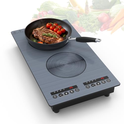 VBGK plaque cuisson induction 2 feux, plaque de cuisson double brûleur 220 V 3000 W avec commande tactile LED, 9 niveaux de puissance, sécurité enfants et minuterie, protection contre la surchauffe