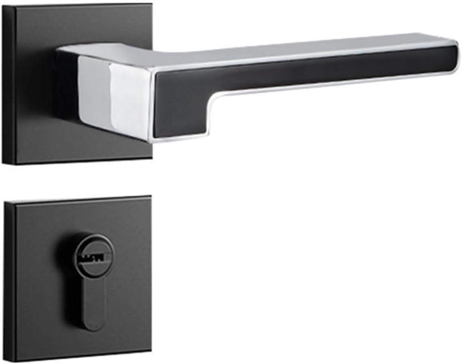 Black Door Lock Simple Bedroom Magnetic Silent Room Door Split Lock Indoor Household Wooden Door zinc Alloy Lock(Black Chrome 2)