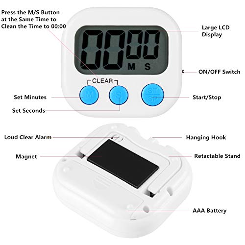 Jsdoin 6 Pack Digital Kitchen Timer Magnetic Back,Loud Alarm, Countdown Timer Management,for Cooking Baking Sports Games Office - Thumbnail 3