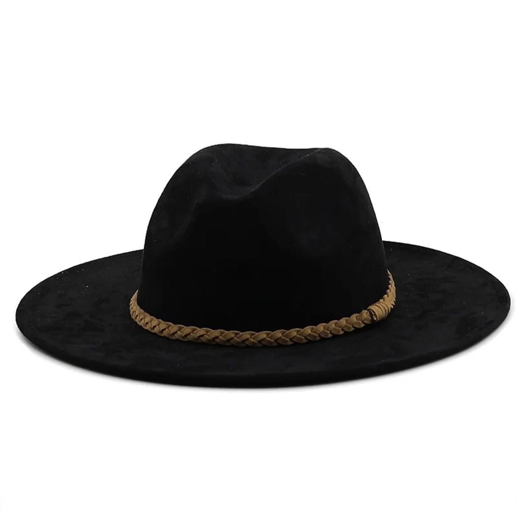 Cappello Fedora da donna in pelle scamosciata, 8 cm, a tesa larga, cappello in feltro per chiesa di Panama, cappello a fascia per matrimonio