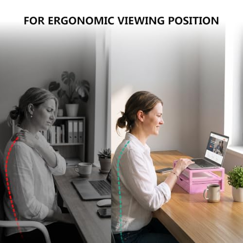 Image of WALI Desk Organizer with Drawer,Computer Monitor Stand with Storage, Desk Organizers and Accessories for Computer, Printer, Laptop Riser for Home Office Supplies, (PTT005-P), 1 Pack, Pink