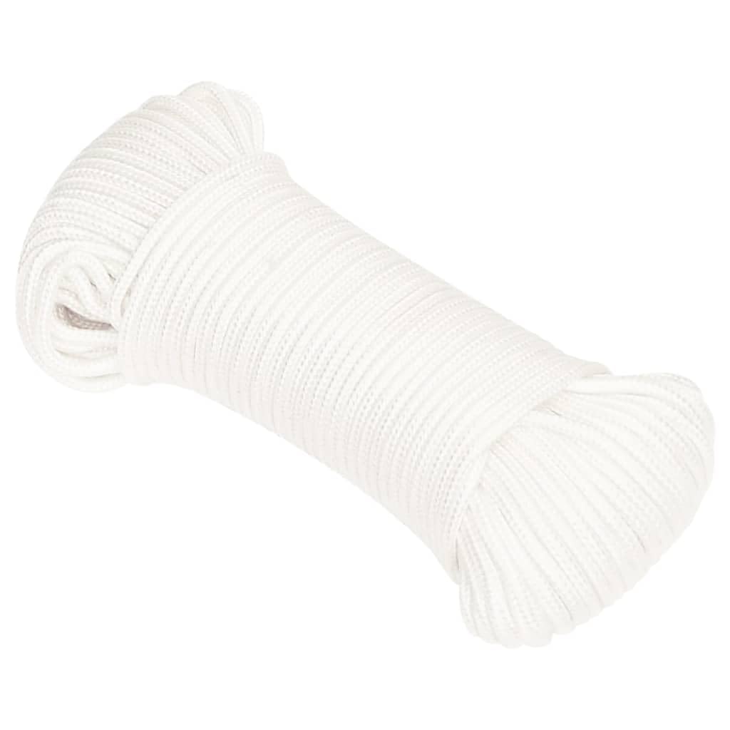 Full White Polypropylene Boat Rope 4mm x 250m, Braided Marine Nautical Utility Line for Sailing, Boating, Docking, and Outdoor Use