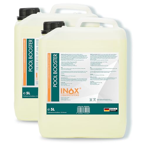INOX® Pool Booster 2x5L – Hochwirksames Algizid für Pool | Flüssiger Algenvernichter mit Klareffekt | Desinfizierendes Pool Reinigungsmittel gegen Algen, Bakterien & Keime