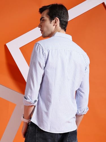 Image of The Indian Garage Co Men Slim Fit Striped Full Sleeves Cutaway Collar Casual Shirt
