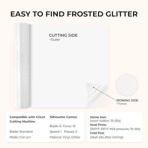 Image of HTVRONT White Glitter HTV Vinyl Roll - 10 inch x 8ft Glitter Heat Transfer Vinyl for T Shirts, Glitter Iron on Vinyl Compatible with Cricut Cutting Machine - Easy to Use for Iron on Design (Silver White)