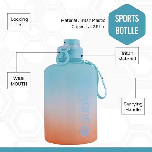 Image of SKYTONE Water Bottle For Gym- Extra-Strong Leakproof BPA Free Large Water Jug Half Gallon Hydrate Bottle with Handle Ideal for Adults Men Sports Gym Fitness Outdoor Cycling - 2.2 Litre (Blue)