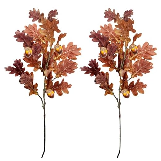 SNAIL GARDEN 2 Uds 100cm de roble imitación otoño flores troncos con bellotas, grandes tallos artificiales de otoño para relleno de jarrones, decoración de otoño, hojas de roble artificiales, flores