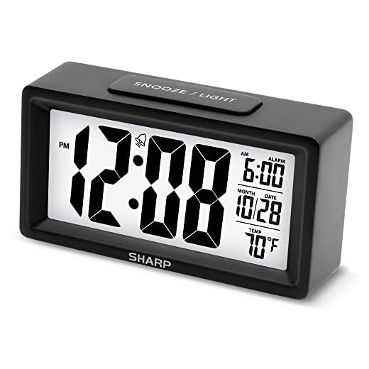 Sharp Alarm Clock with Indoor Temperature, Nightlight, Calendar, Battery Operated Digital Small Clock for Bedrooms or Travel, Black