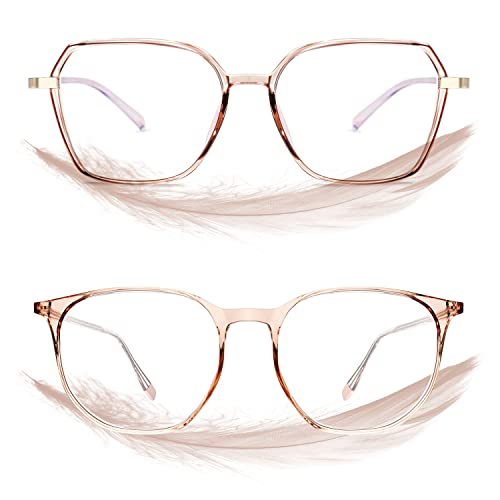 Image of ROCKNIGHT Hexagon Fashion Glasses for Women Blue Light Glasses for computer tablet phone digital screen purple+tea 2 packs