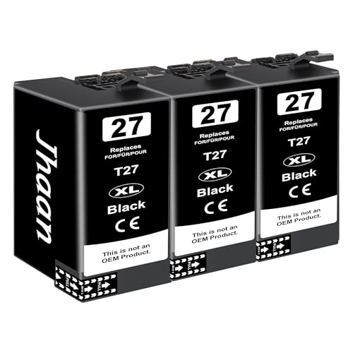 Jhaan 27XL 3 Schwarz Tintenpatrone Kompatibel für Epson 27 XL für Workforce WF-3620 WF-7720 WF-7610 WF-3640 WF-7620 WF-7715 WF-7210 WF-7110 WF-7710