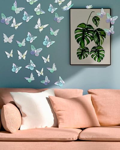 Image of 72Pcs 3D Butterfly Wall Decor, Laser Butterfly Decorations, 4 Styles 3 Sizes Removable Butterflies Room Decor Butterflies Wall Stickers for Birthday Party Garden Tea Cake Flower Decorations