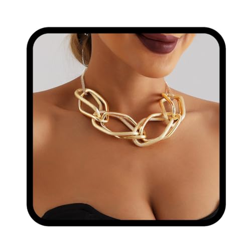 Handcess Collar Grueso de Oro Estilo Punk Collares Cubano para Mujer
