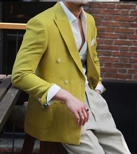 Men's Double Breasted Suit Lightweight Jacket Regular Fit Linen Casual Sport Coat4