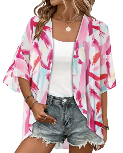 Image of Women Kimono Cardigans Casual Summer Tops Cover up Open Front Floral Print Resort Wear 2026