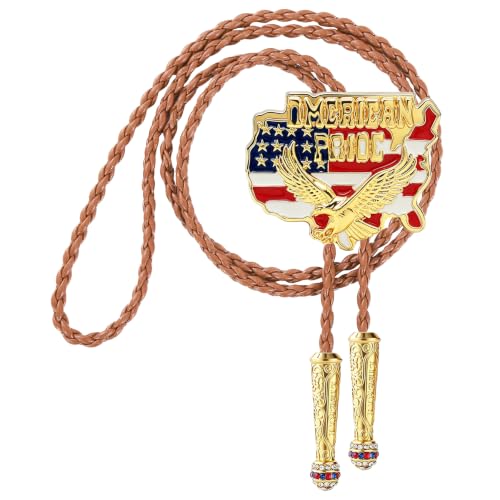 Image of GelConnie Bolo Ties for Men Women Western Cowboy Tie Mens Western Necklace Leather Necktie Gold Bolero Tie Cowboy Necklace