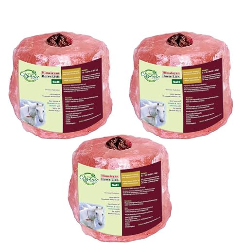3x Himalayan Animal Horse Lick Natural Pink Salt Natural shape salt with strong hanging Rope | Suitable for all Animals | 1-1.5 kg Salt l Product from Pakistan | Pack of 3 | (3 in one Box)