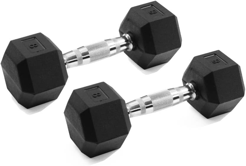 GYMENIST Single Hex Rubber Dumbbell with Metal Handles Exercise Heavy Workout Dumbbells Workout Weights Sold As Singles or Set of 2