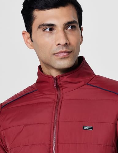Image of Qube By Fort Collins Men's Nylon Standard Length Regular Fit Quilted Bomber Jacket with Detachable Hood - Winter Warm, Insulated Lining, Ribbed Cuffs, and Stylish Design