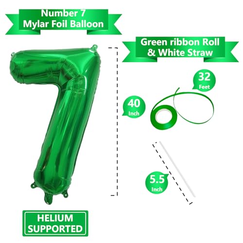 Image of Number Balloons Green Party Balloon - Giant Number 7 Balloon, 40 Inch Large Balloon for St. Patrick's Day Games Theme Birthday Decoration, Girls Boys Party Supplies