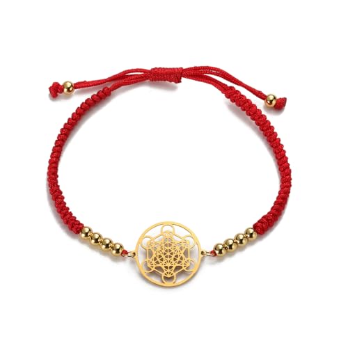EUEAVAN Bracelet Cube de Métatron Réglable en Perles Couple Géométrie Sacrée Bracelet Archange Fait Main en Corde Tressée Porte-Bonheur Corde Rouge en Kabbale Amulette Bijou de Déclaration, M, Acier