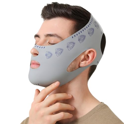 QOMJUFA mascarilla reafirmante facial,faja papada mujer,máscara de elevación reutilizable,Se puede utilizar en cualquier momento,gris