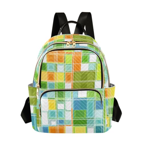 Sac à dos femme vert mosaïque taille M pour l'école et le voyage quotidien