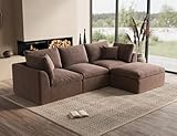 ohllob 110' Cloud Sectional Couches for Living Room, Boneless L-Shape Couch with Ottoman, 3 Seater Modular Sectional Sofa, Brown