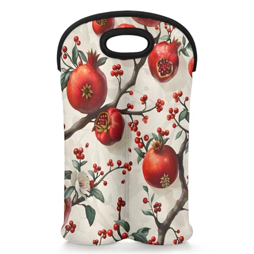 GzLeyigou 2 Bottles Pomegranate Wine Bag Sleeve Totes Tree Neoprene Protective Wine Carrier Bag for Wine,Water, Champagne, Beer, Baby Bottles,Gift 14.5 x 10 Inches