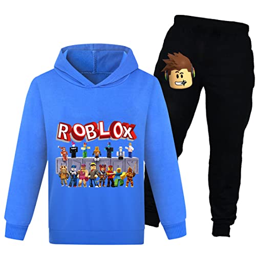 Felpa con cappuccio per ragazzi e ragazze, per bambini, personaggi animati, maglioni, pantaloni in cotone, Blue 2., 5 anni