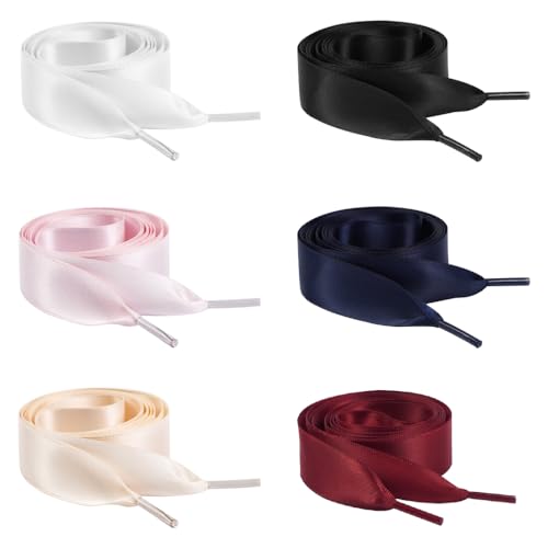 TRKETK 6 Pares Cordones de Zapatos de Satén Cordones de Seda Planos y Coloridos Planos de Satén de Seda Suave para Zapatillas de Deporte Zapatillas para Correr Entrenamiento Zapatos Casual