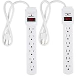 Amazon Basics Surge Protector Power Strip, 6-Outlet with 200J Protection, 2ft Extension Cord, Rectangle, White (2 Pack)