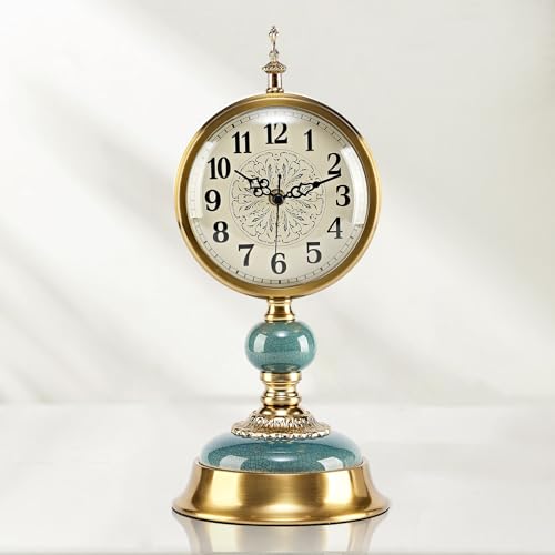 BRONVIA amusediy 6-Inch Vintage Mantel Clock, Antique Desk Clock, Retro Anniversary Clock with Metal and Ceramic Body, Silent Table Clocks for Fireplace,Easy to Read DéCor Clocks for Living Room.