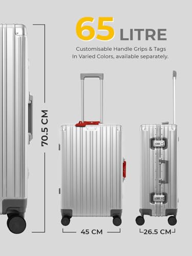 Image of EUME 100% Aluminium Trolley Bag for Travelling| 60cm Luggage Trolley Bag Medium Size for Travel| 8 Silentrun 360 Degree Spinner Wheels System| Premium Trolley Bag for Travel (Silver with Grey Wheel)